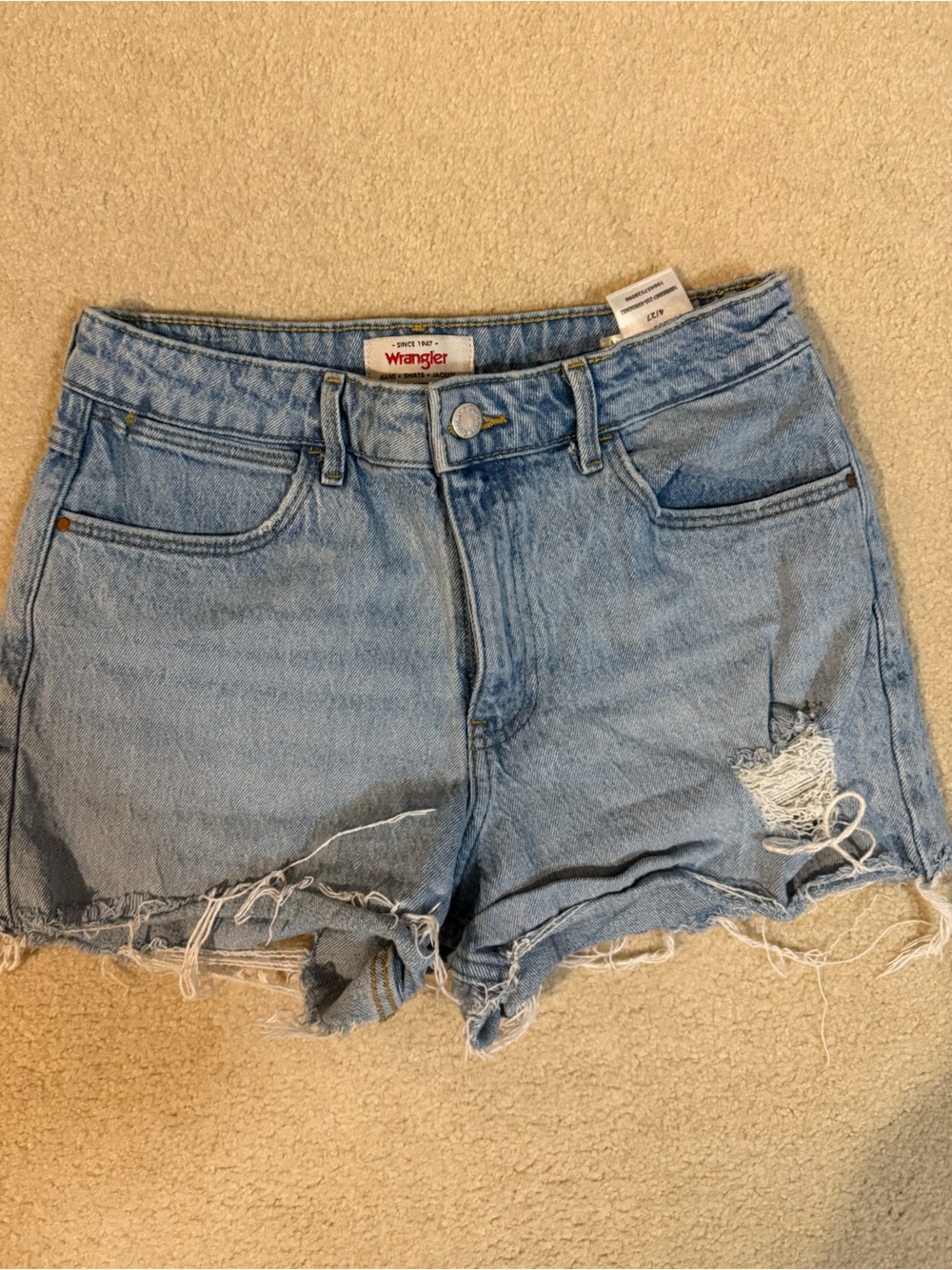 Wrangler Light Blue Ripped Denim Cutoff Shorts